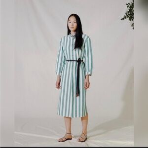 Attersee The Caftan Dress Green Stripe Linen Blend NWT Minimalist Quiet Luxury